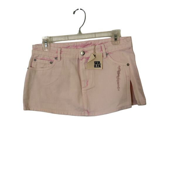 NWT SER.O.YA Zuri Low Rise Denim Mini Skirt in Bleach Pink Size 26 - Picture 1 of 7